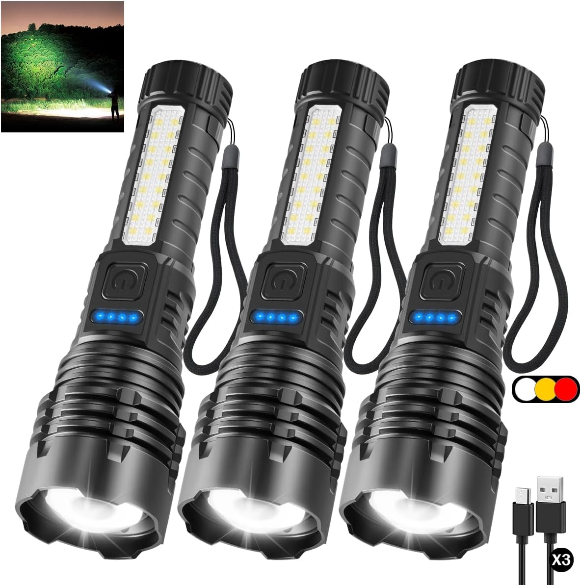 3Pack Rechargeable Flashlights High Lumens for Home Emergency