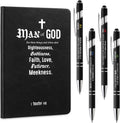 Christian Bible Journal Set with Pens - Black Leather Notebooks Gift