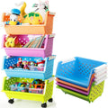 Kids' Toys Storage Organizer Bins with Wheels - Stackable 4-Basket