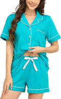 Womens Cotton Pajama Set Short Sleeve Button Down - Breathable Comfort