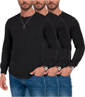 3 Pack Men's Long Sleeve Cotton Crewneck Pocket Tee - Longline Fit