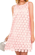 Women Hollow Out Circle Embroidered Mini Dress - Sleeveless Summer