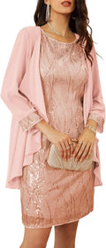 Sequin Two Piece Knee Length Dress - Elegant Wedding Guest Option