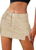 ELLEVEN Womens Side Slit Denim Skort High-Waisted Mini Skort - Stretch