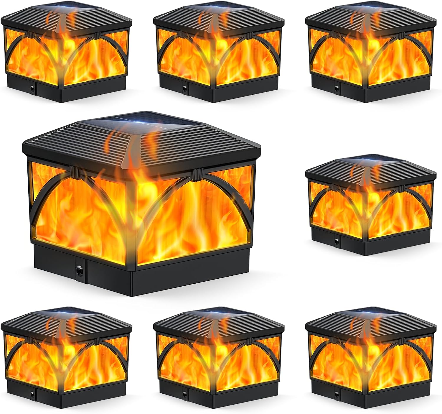 LETMY Solar Post Cap Lights Outdoor - Flickering Flame & Warm Light