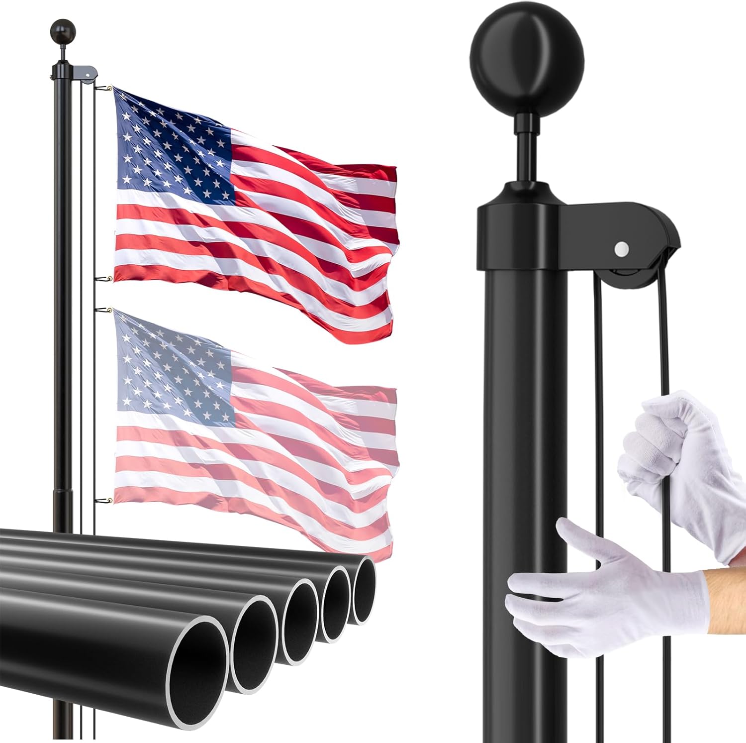 14 Gauge Flag Pole for Outside In Ground, 25 FT Heavy Duty Kit