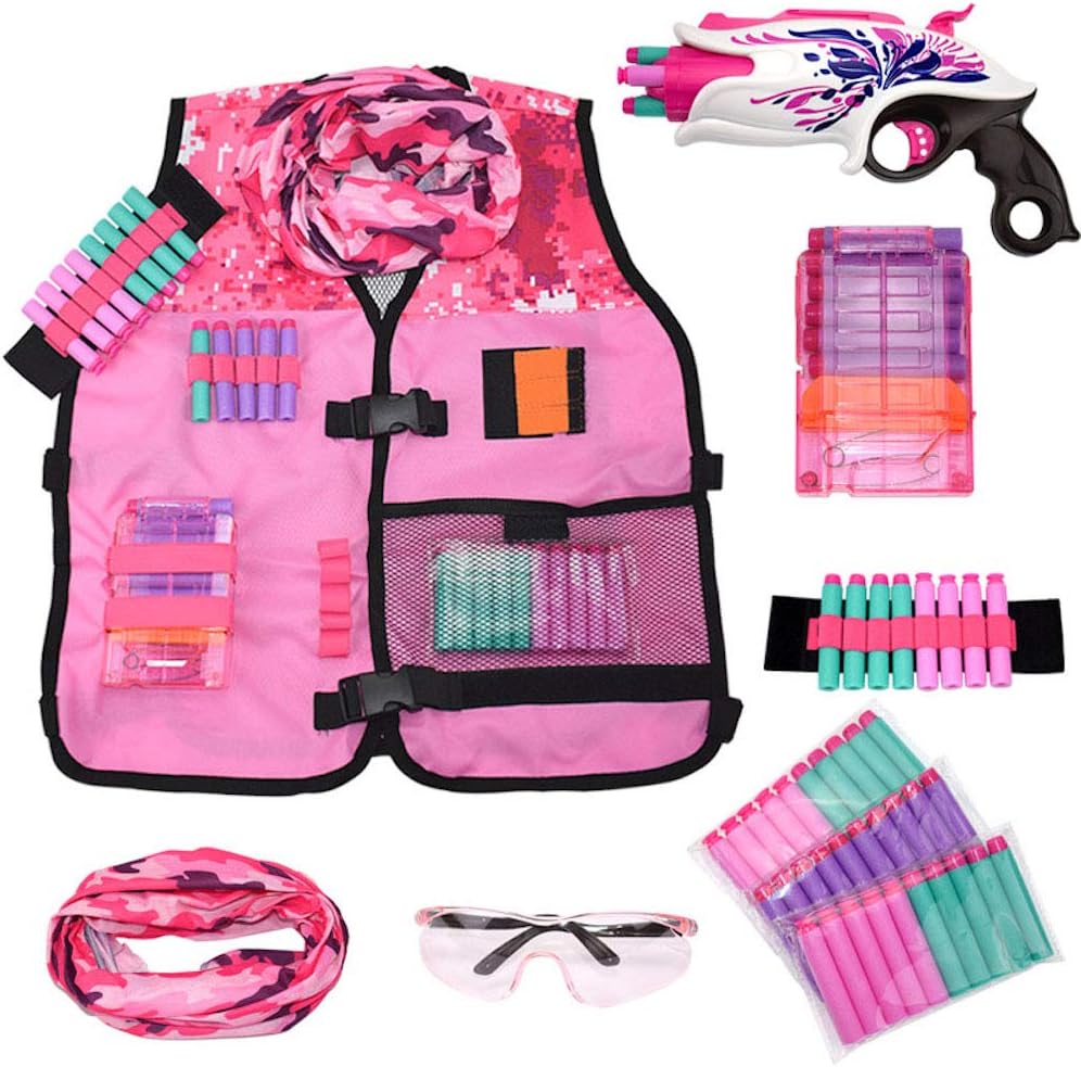 Girls Pink Tactical Vest Set with Gun for Epic Nerf Battles