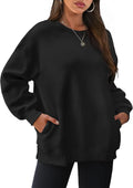 Womens Oversized Sweatshirt Crewneck with Pockets - Cozy Fleece