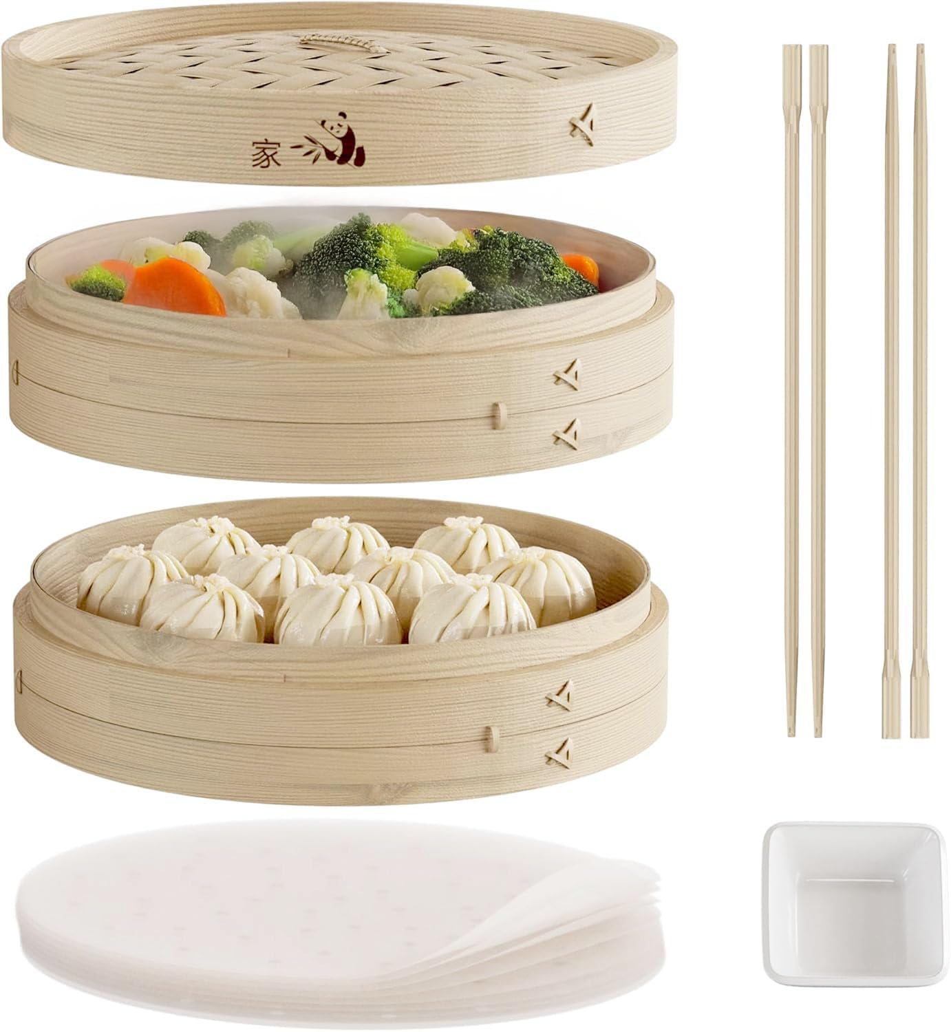 12-Inch Bamboo Steamer Basket Set for Healthy Cooking