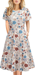 Women's Elegant Knee Length A-Line Dress - Vintage Floral Shoes