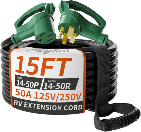 NEMA 14-50P 15 FT 50 Amp RV/EV Extension Cord for Outdoors