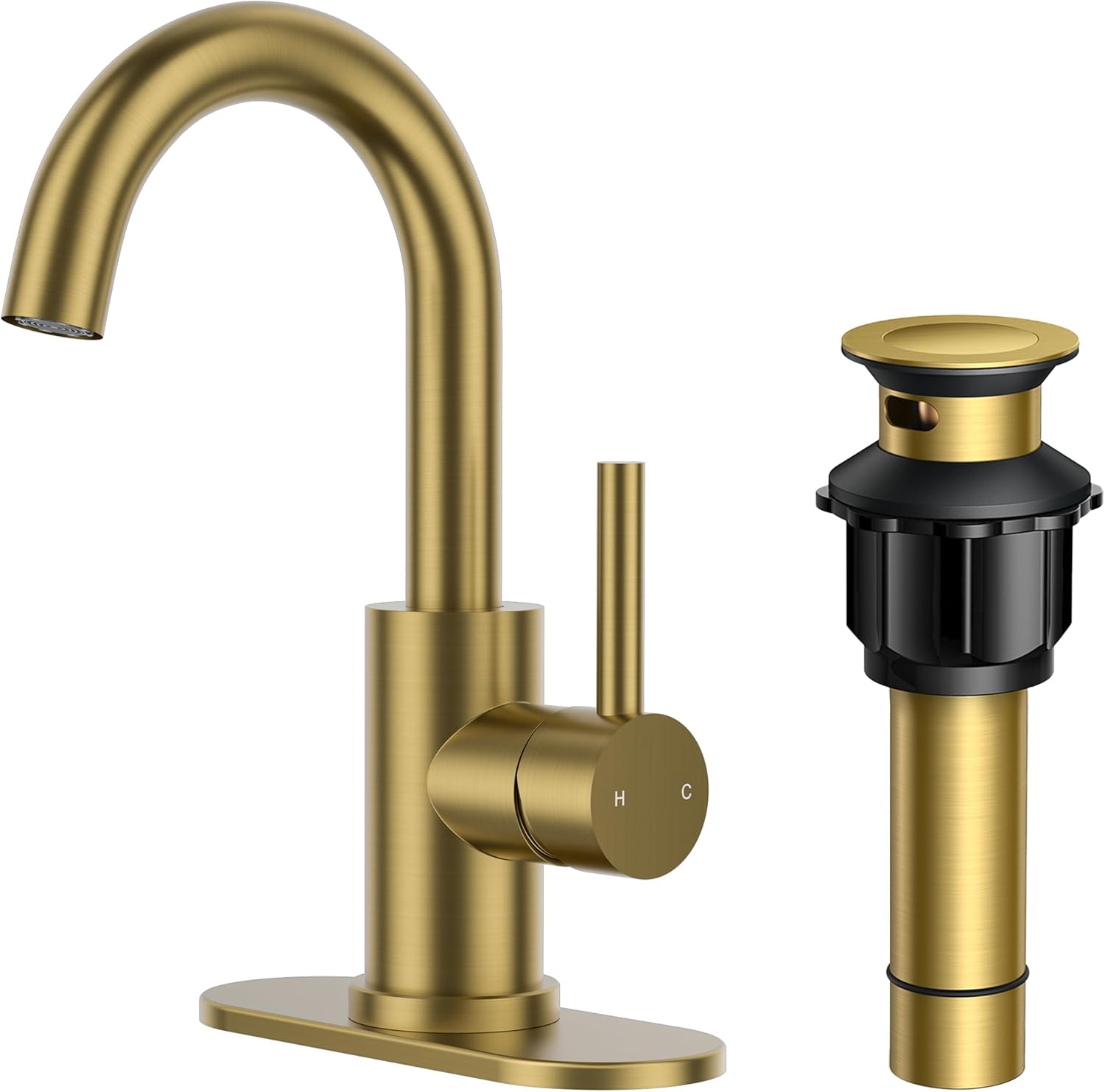 FORIOUS Brushed Gold Bathroom Faucet with 360 Swivel Spout