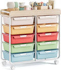 Rolling Storage Cart with Wooden TableTop - 10 Drawer Craft Organizer