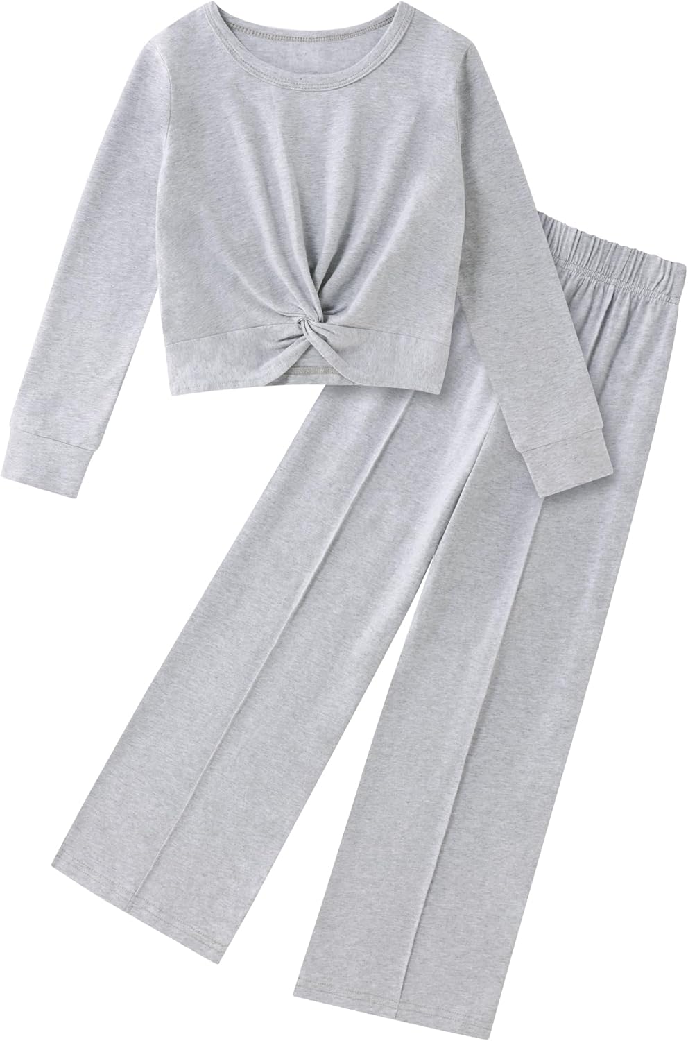Girls Fall Outfits Fashion Solid Long Sleeve Twist Crop Tops Set