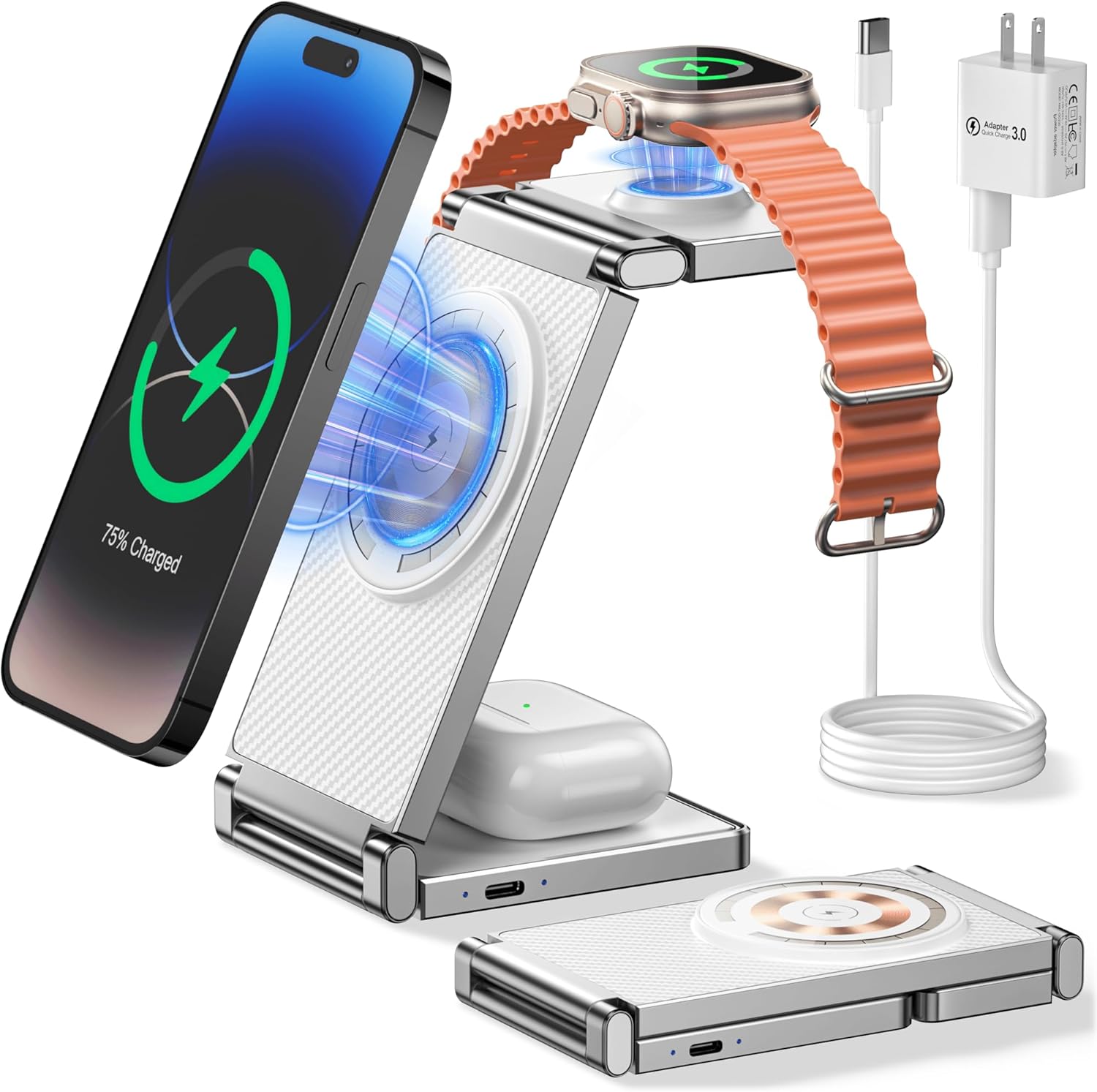 Compact Mag-Safe 3-in-1 Charger Stand by REOKILY