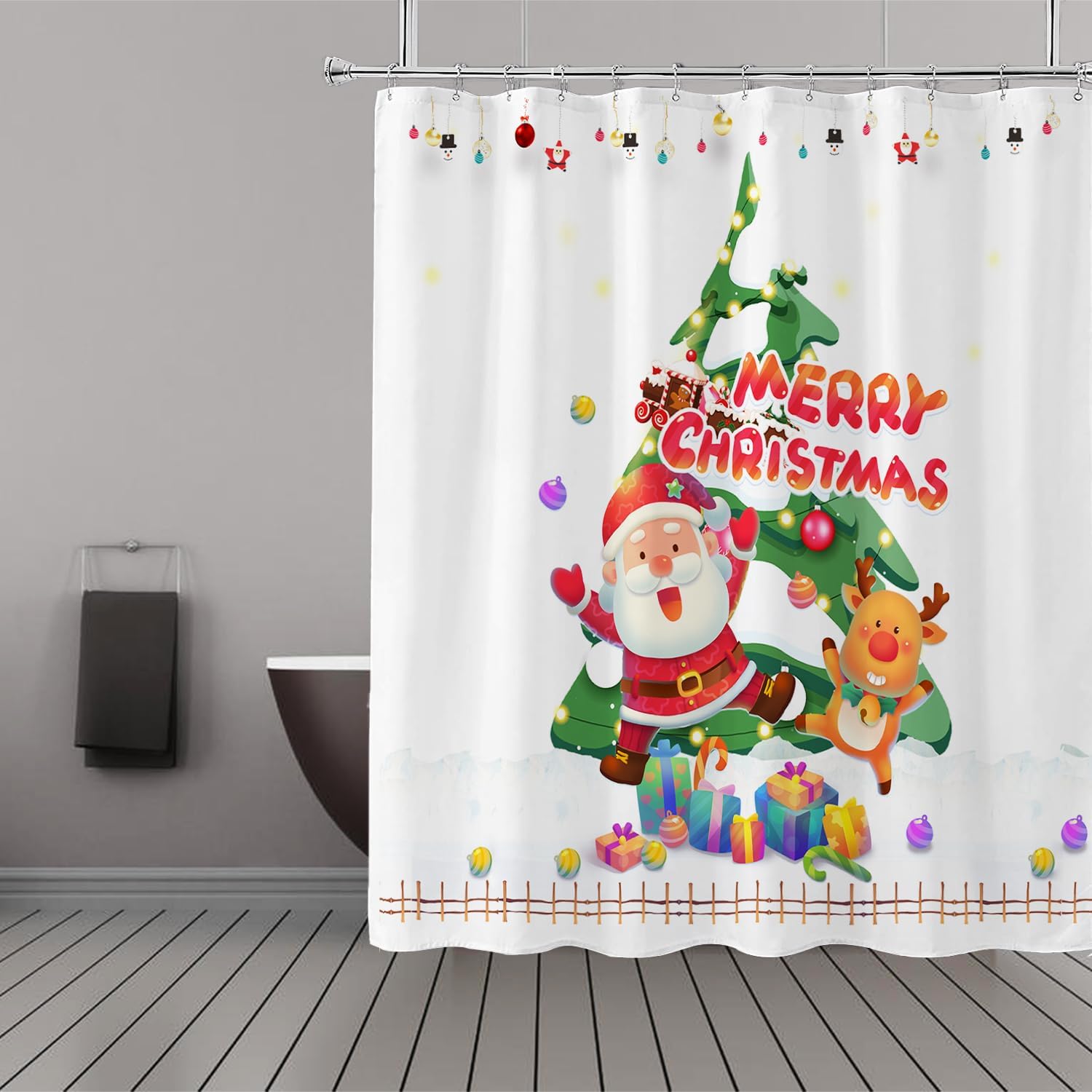 Snowman Xmas Fabric Shower Curtain | Hotel Quality, 72x72 Machine Washable