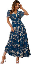 Boho Floral Maxi Dress for Women - Elegant Casual V Neck Style