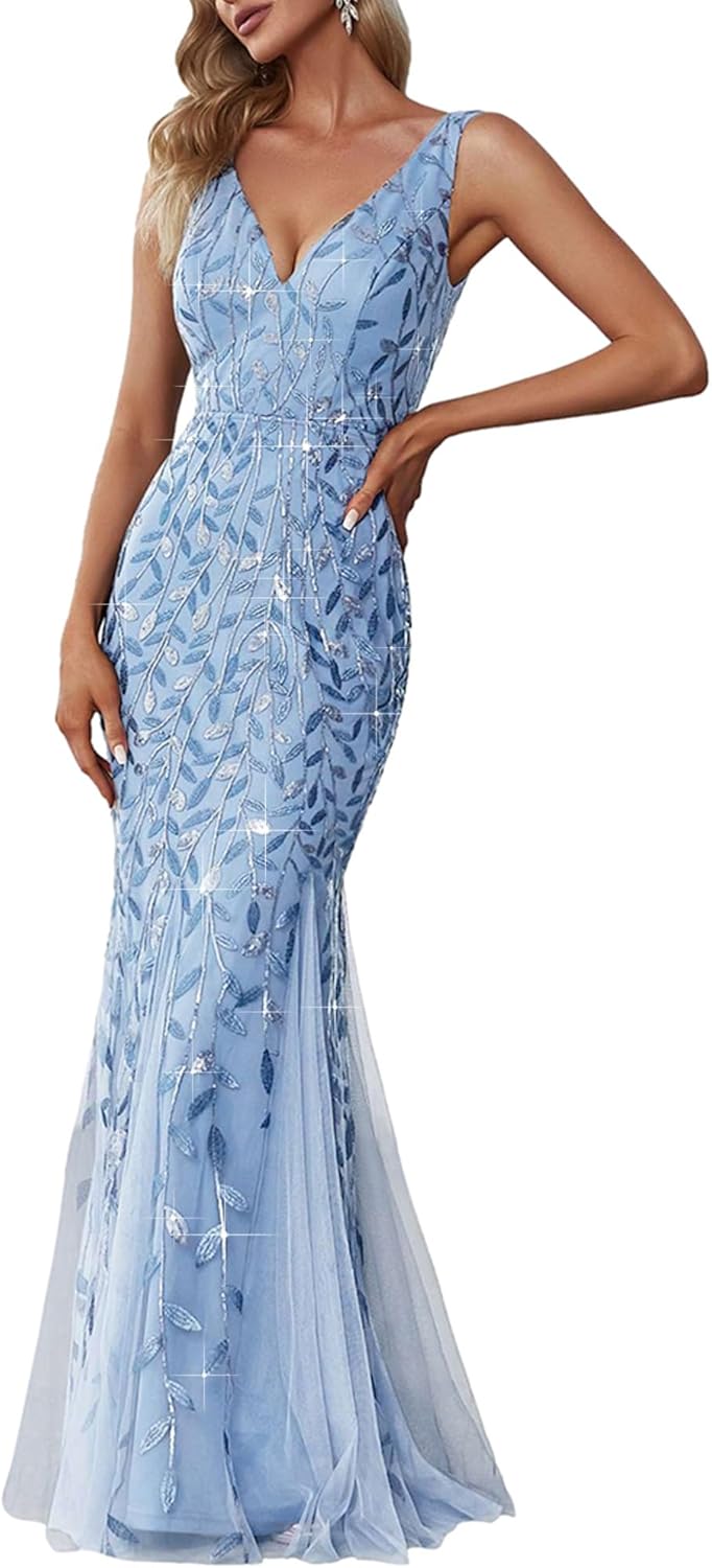 Stunning Mermaid Evening Dress with Sequin Tulle Design