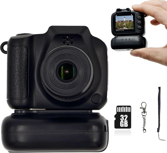 Nostalgic Mini Camera Keychain - Vintage Vibes, Wide Lens, 32GB, Black