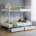 Full Over Full Metal Bunk Bed with LED Lights & USB Charging - White
