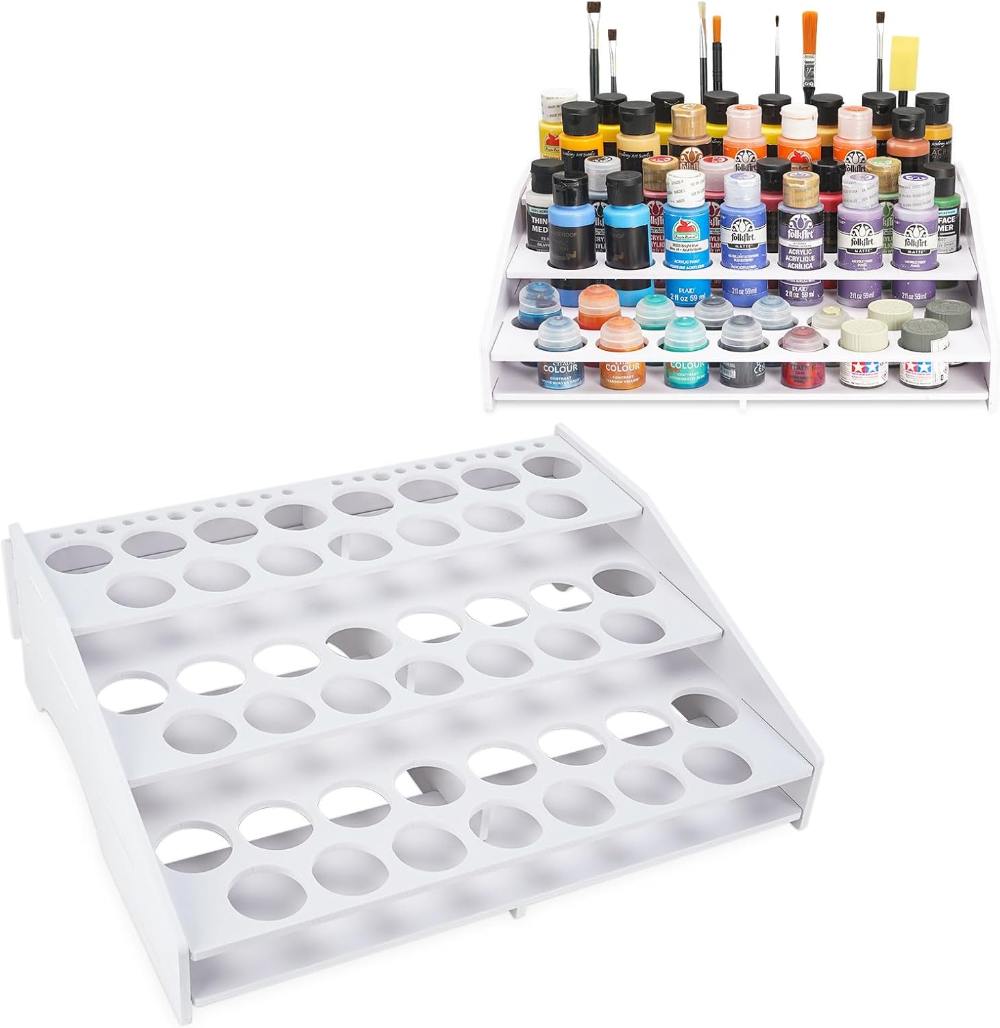 Krafetto Paint & Brush Organizer - 45 Holes, Citadel/Apple Barrel/Folkart Compatible