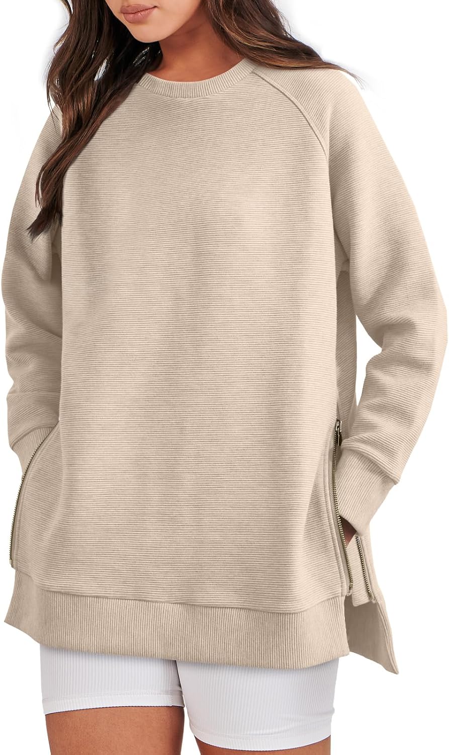 Caracilia Oversized Sweatshirt for Women with Side Zipper Style