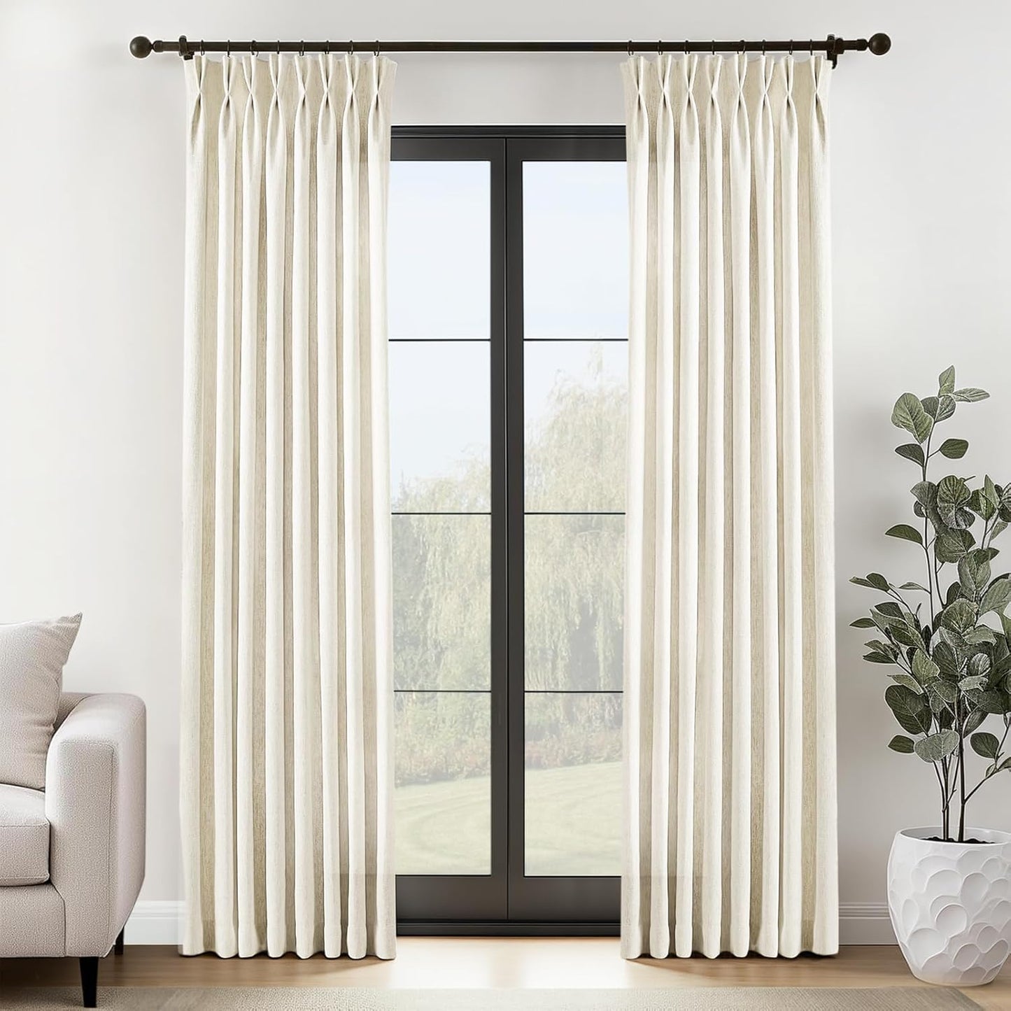 Natural Cream Linen Curtains 90 Inch Long for Living Room