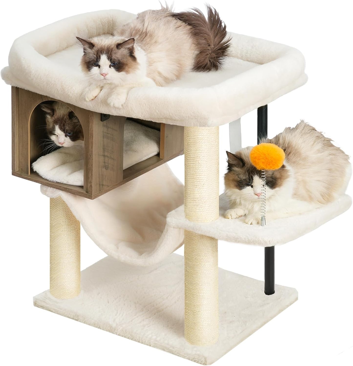 Heybly Cat Tree Tower for Large Cats with Padded Perch and Hammocks