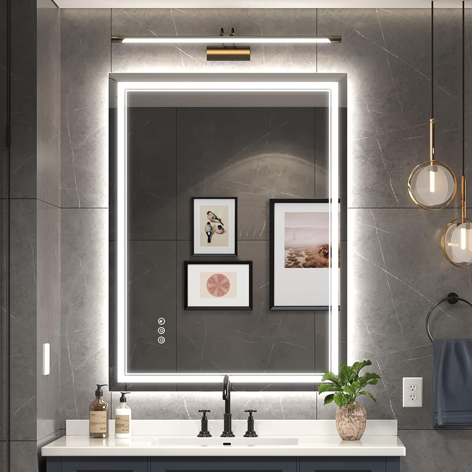 24x32 Inch LED Bathroom Mirror with Anti-Fog and Dimmable Light