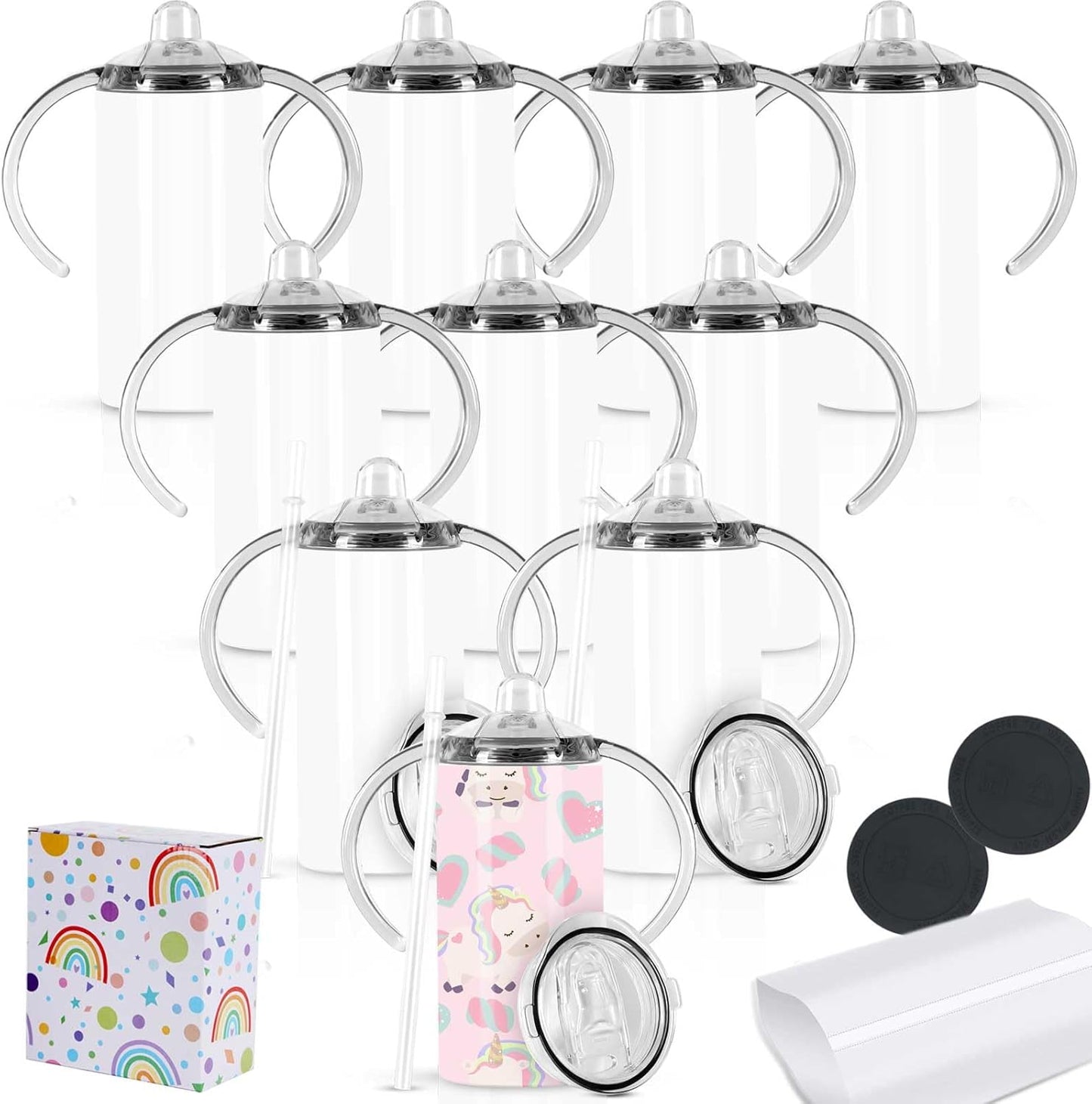 12 Oz Sublimation Sippy Cup Set for Kids - 10 Pack Tumblers