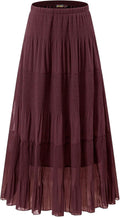 Womens Chiffon Elastic High Waist Pleated A-Line Maxi Skirt - Flared