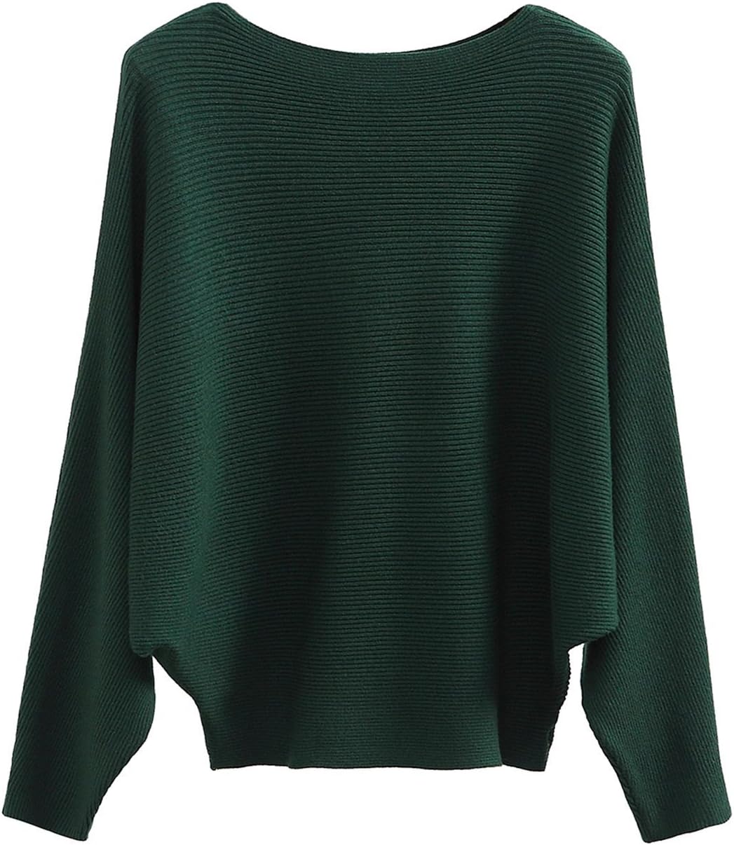 GABERLY Boat Neck Batwing Sleeves Sweater for Women Comfort