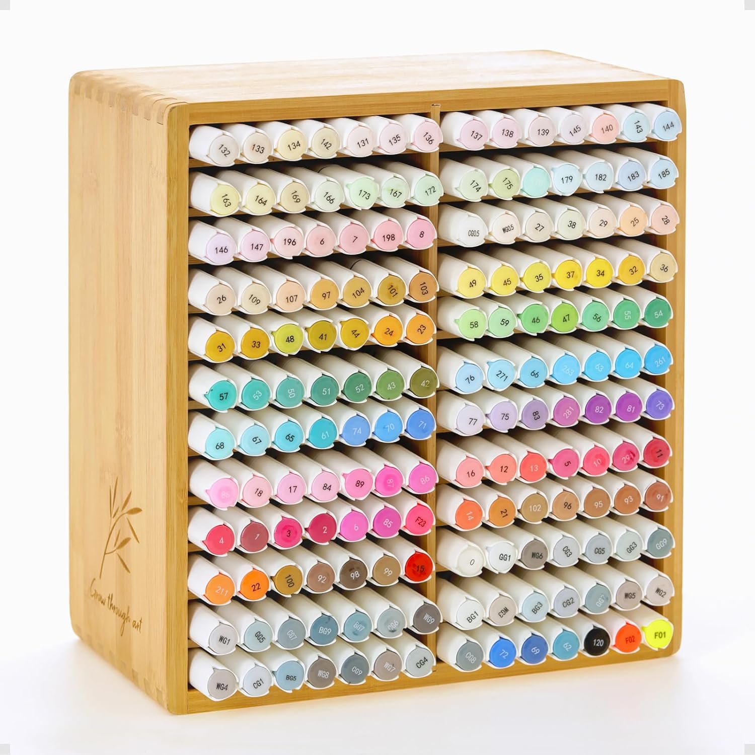 Bamboo Marker Organizer for 168 Markers and Art Supplies