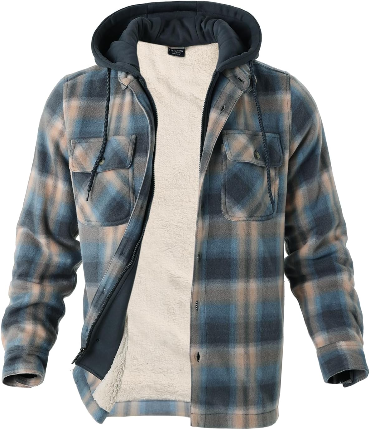 Facitisu Hoodies for Men Sherpa Lined Heavyweight Flannel Jackets