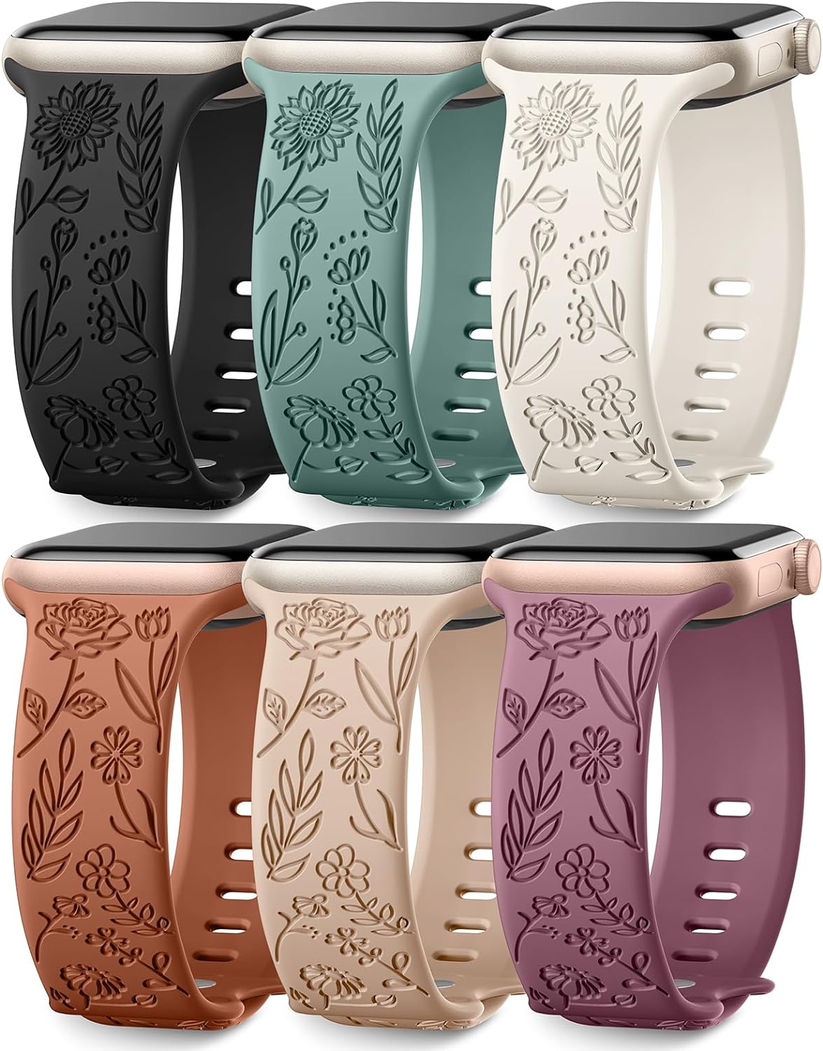 Floral Engraved Apple Watch Bands for Women
