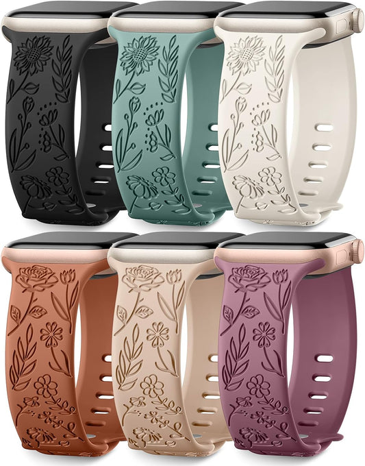 Floral Engraved Apple Watch Bands for Women