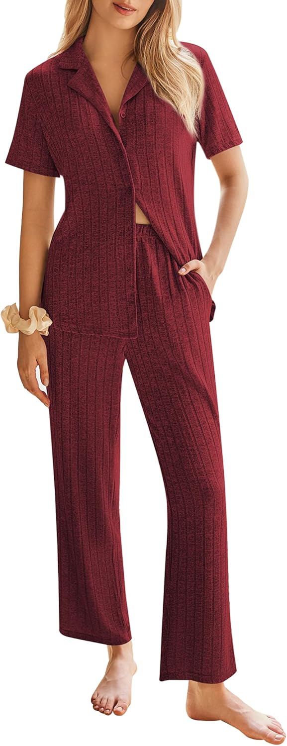 Ekouaer Womens Rib Knit Pajamas Set for Comfort and Style