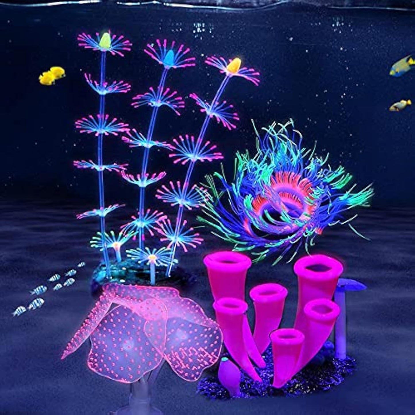 Glowing Coral Reef Fish Tank Decor Set