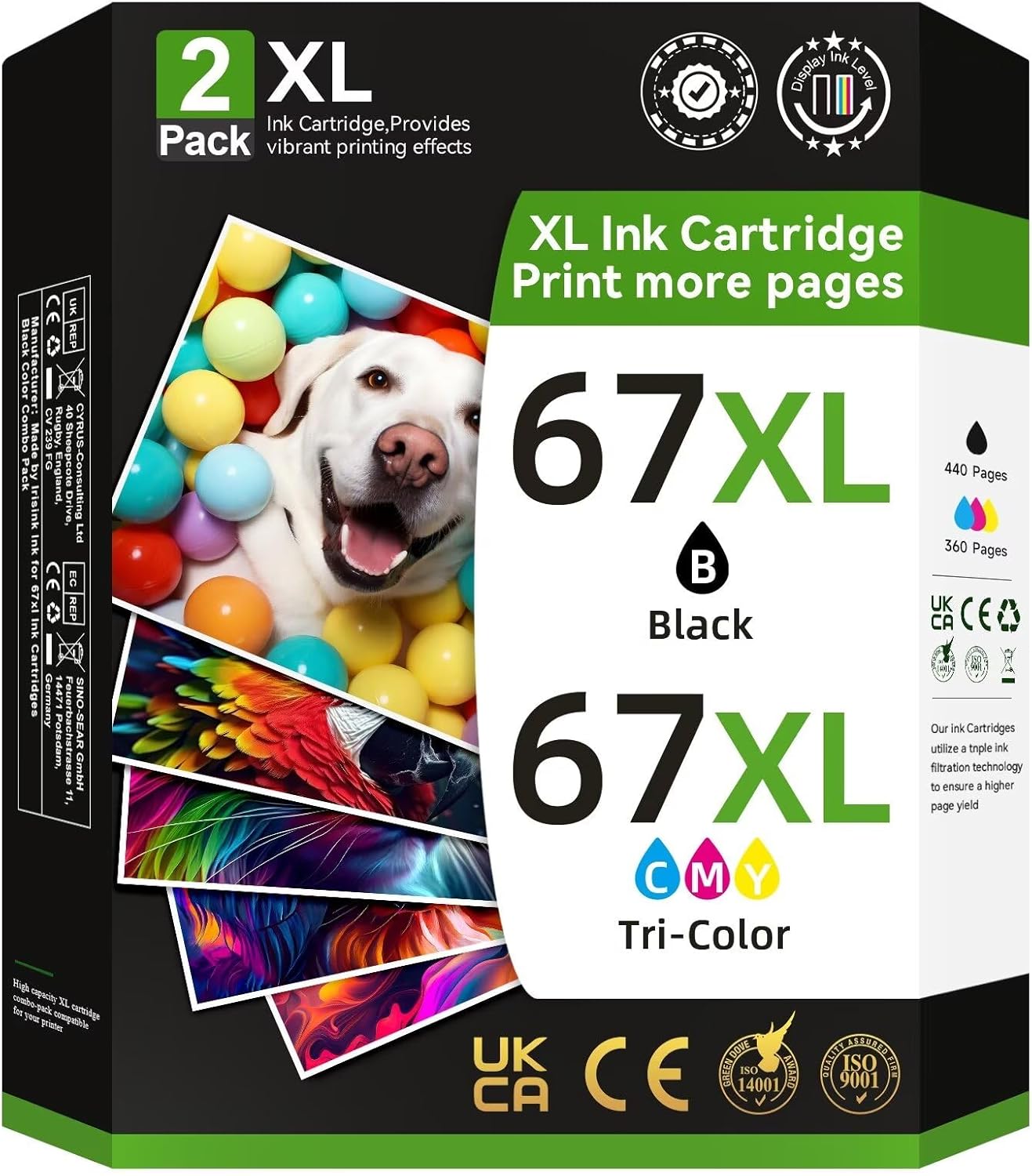 67XL Printer Ink for HP 67XL Cartridges Black/Color Combo Pack