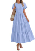 BTFBM Women Casual Summer Dress Midi Tiered Flowy Boho - Comfortable