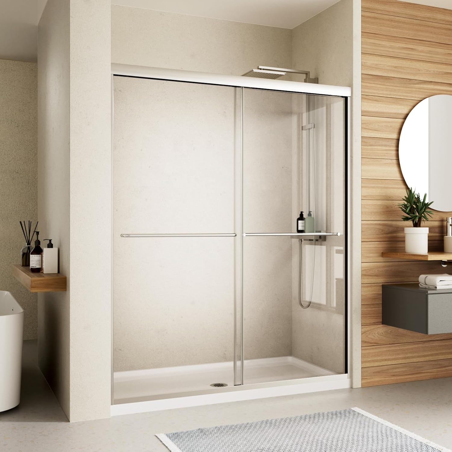 Sliding Shower Door with Double Towel Bars for Modern Bathrooms