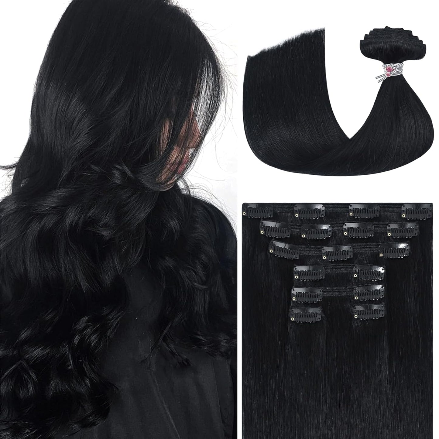Ukira Black Hair Extensions Real Human Hair for Volume & Length