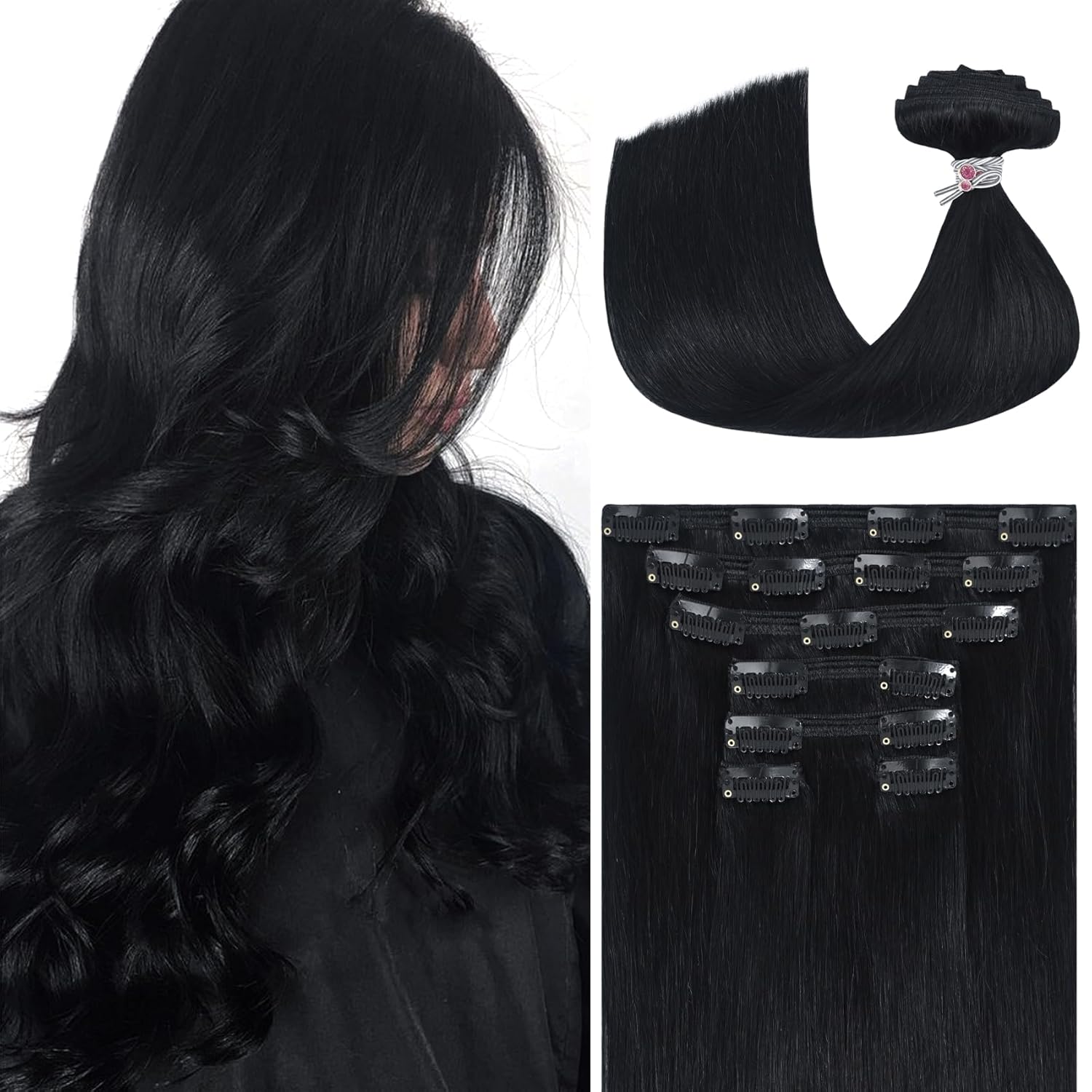 Ukira Black Hair Extensions Real Human Hair for Volume & Length