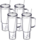 40 oz Clear Tumbler with Handle and Straw Lid - 4 Pack