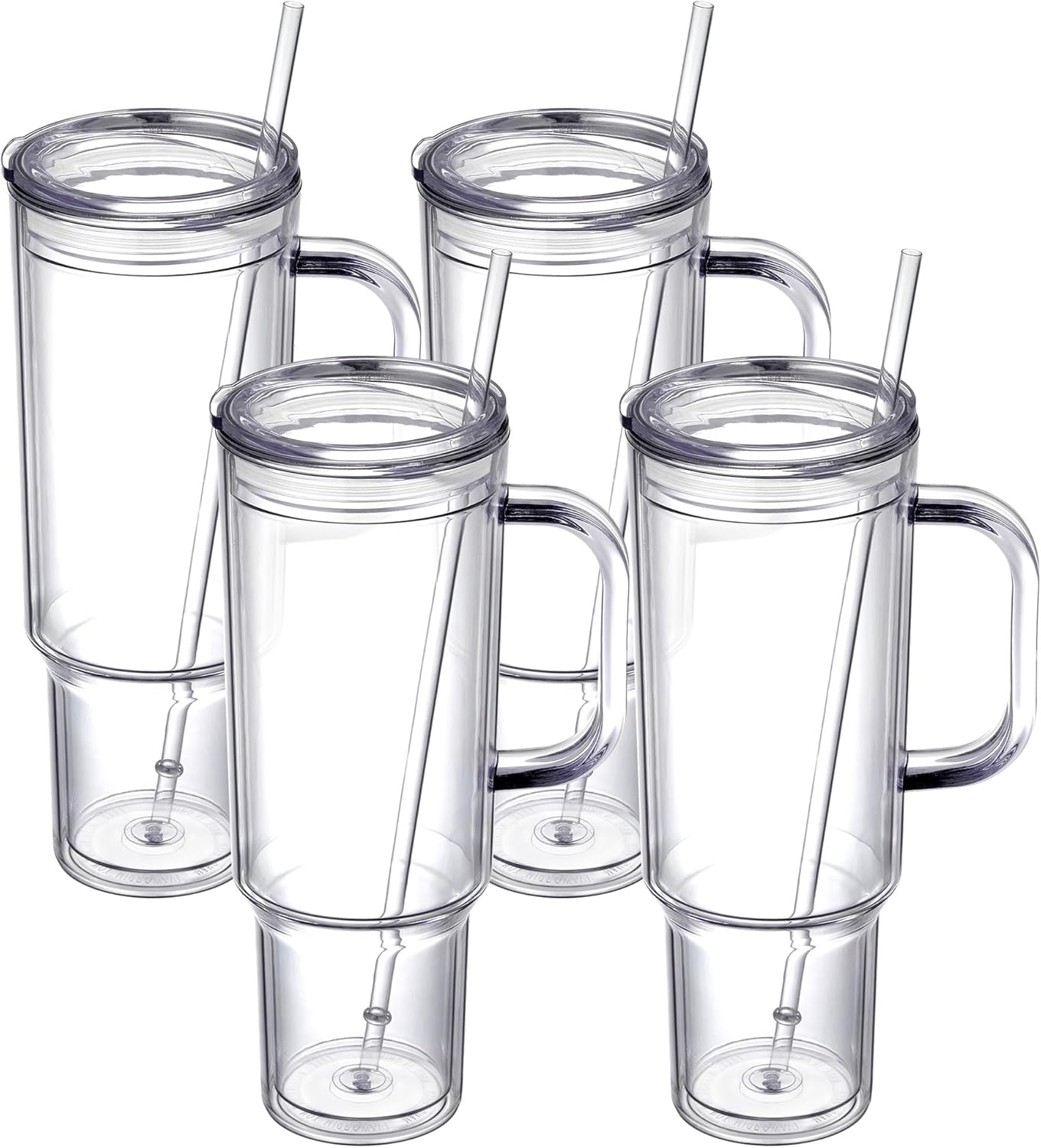 40 oz Clear Tumbler with Handle and Straw Lid - 4 Pack