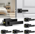 Matte Black Door Handle 6 Pack Keyless Privacy Levers - Heavy Duty