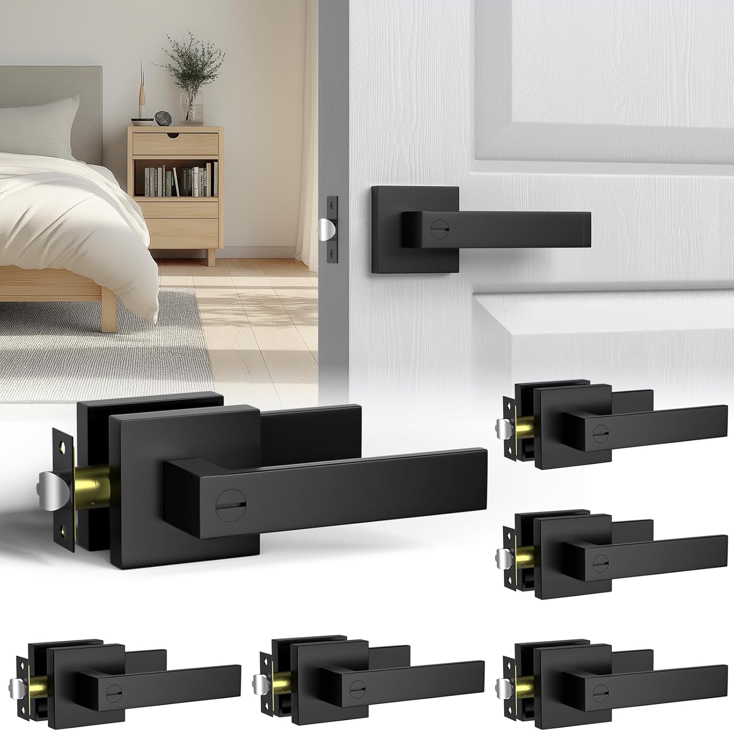 Matte Black Door Handle 6 Pack for Stylish Interior Upgrade