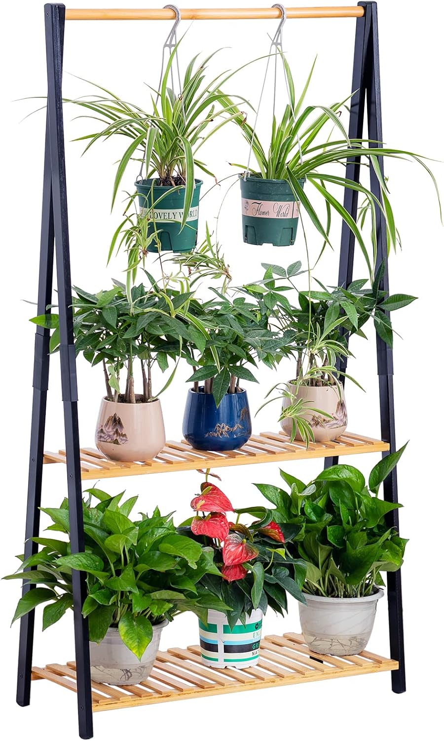 COPREE Bamboo 2-Tier Hanging Plant Stand for Indoor and Outdoor