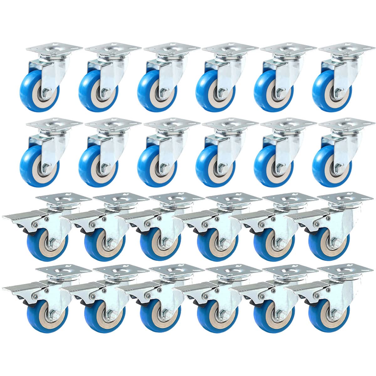 FactorDuty 24 Pack Caster Swivel Plate Brake on Blue Wheels