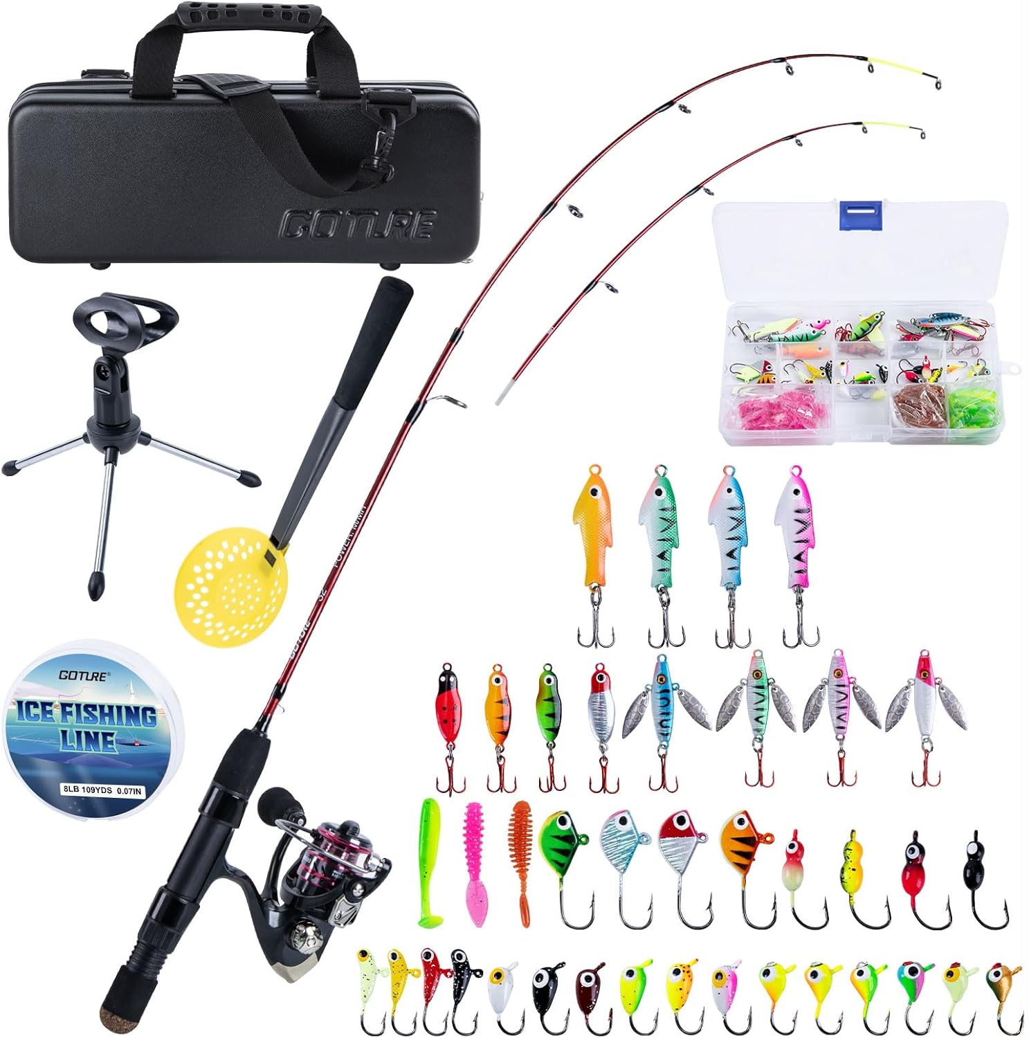 Goture Ice Fishing Combo - Double Tip Rod & 96Pc Jig Set